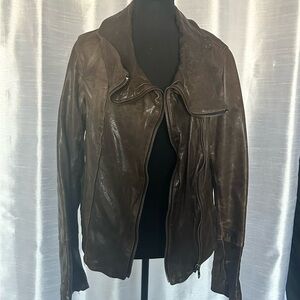 VINTAGE ALL SAINTS SPITALFIELDS Brown Leather Moto Jacket w zippers